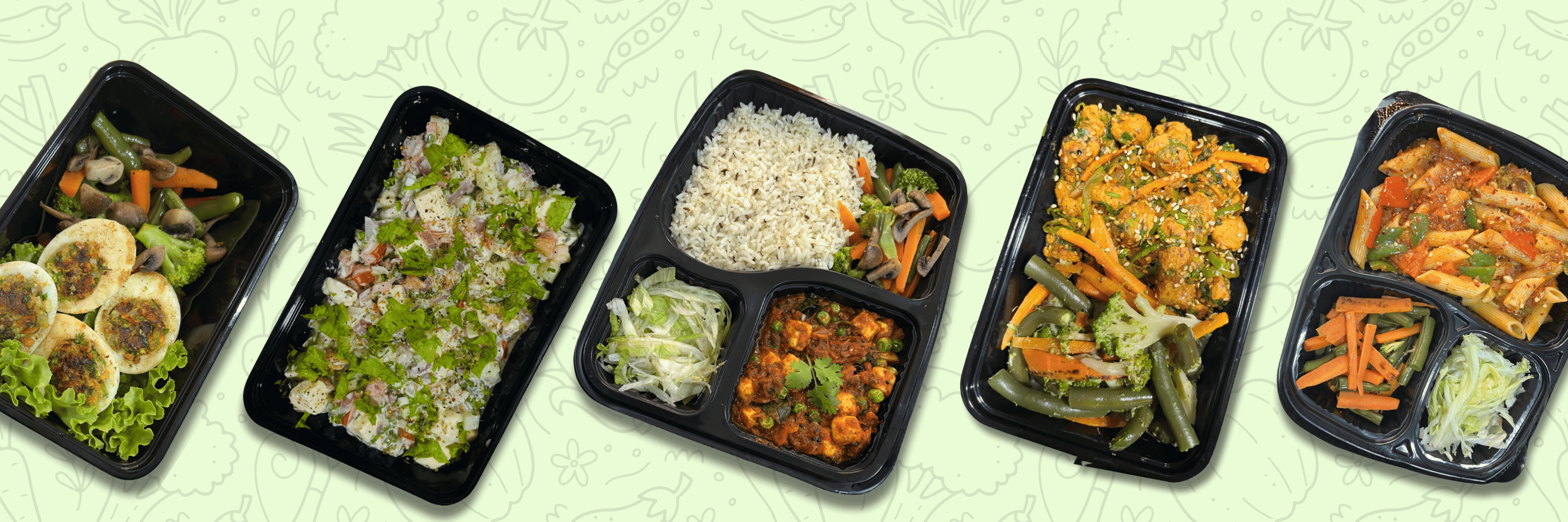 A spread of freshly packed DietSculpt meals